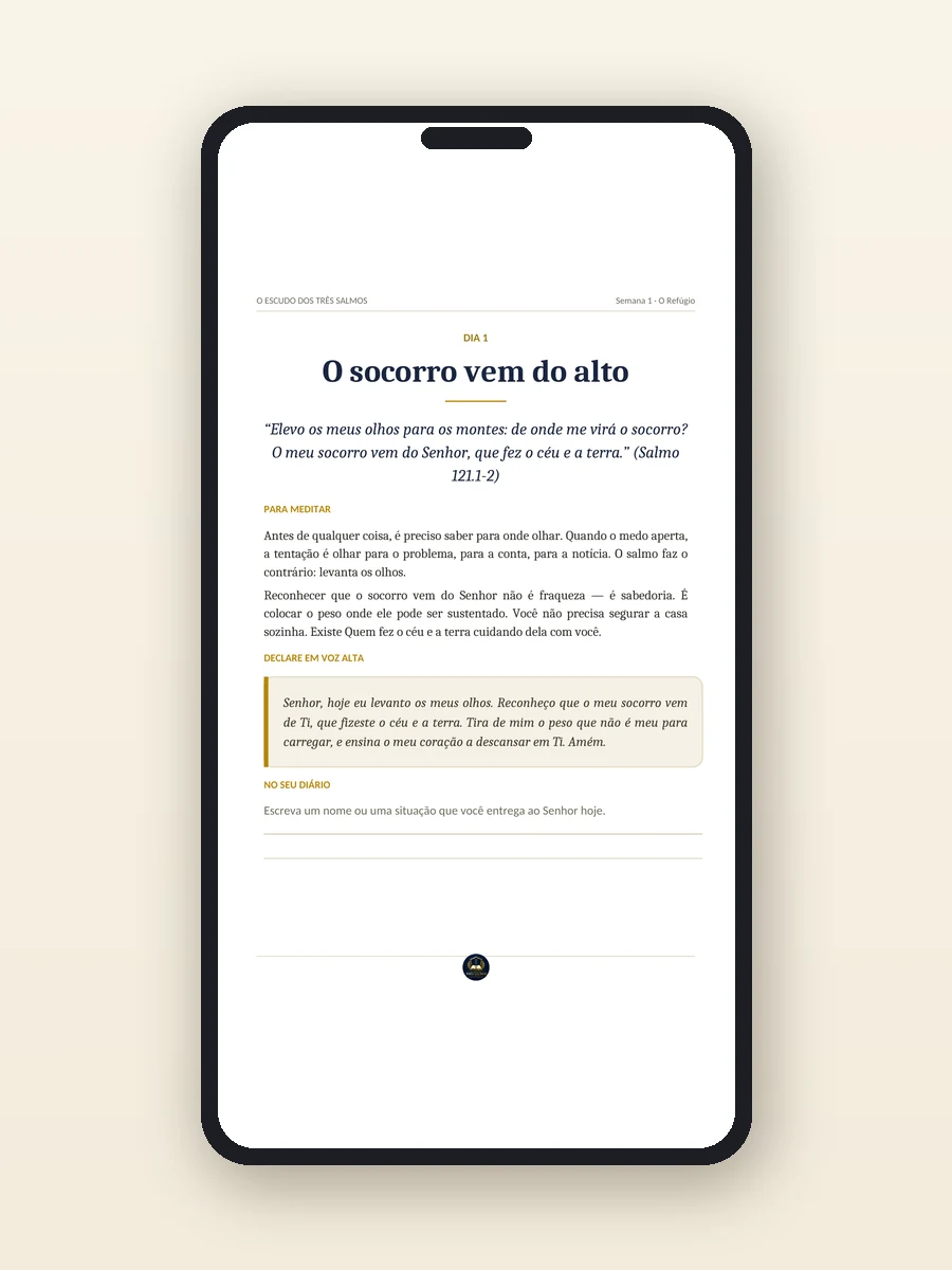 O guia aberto no celular, mostrando a página do Dia 1